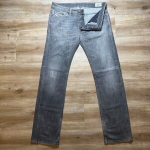 Diesel Viker Jeans Men 33x34 Gray Straight Leg Stretch Made in Italy Faded 8BG